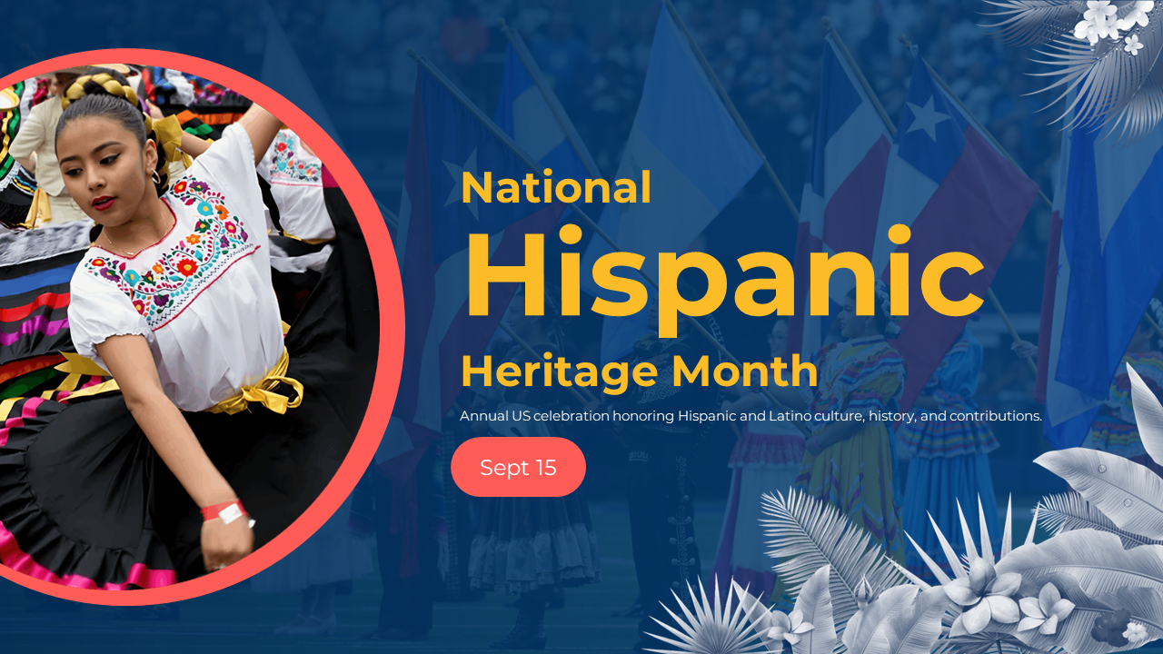 National Hispanic heritage month slides with vibrant cultural images, traditions, and community celebrations.