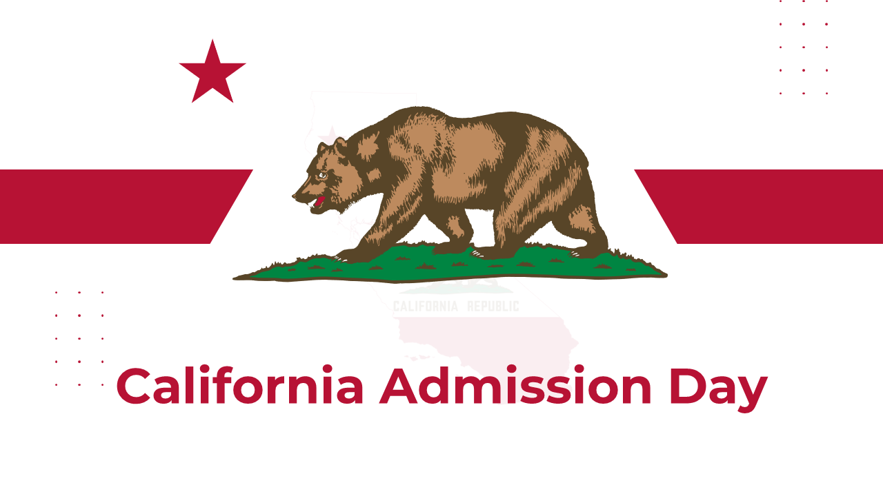 A pack of California Admission day slides covers various related topics with images and text descriptions.