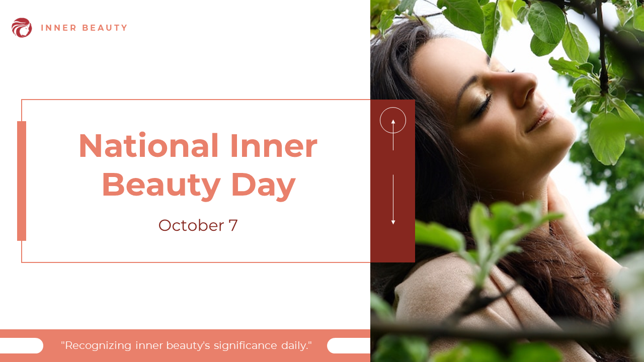 Slide deck on national inner beauty day with calming colors and content promoting self care, confidence, and compassion.