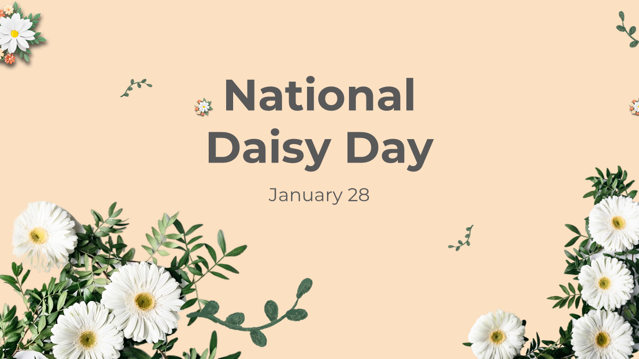 Slide deck for national daisy day, including sections on the symbolism, varieties, and benefits of daisies.