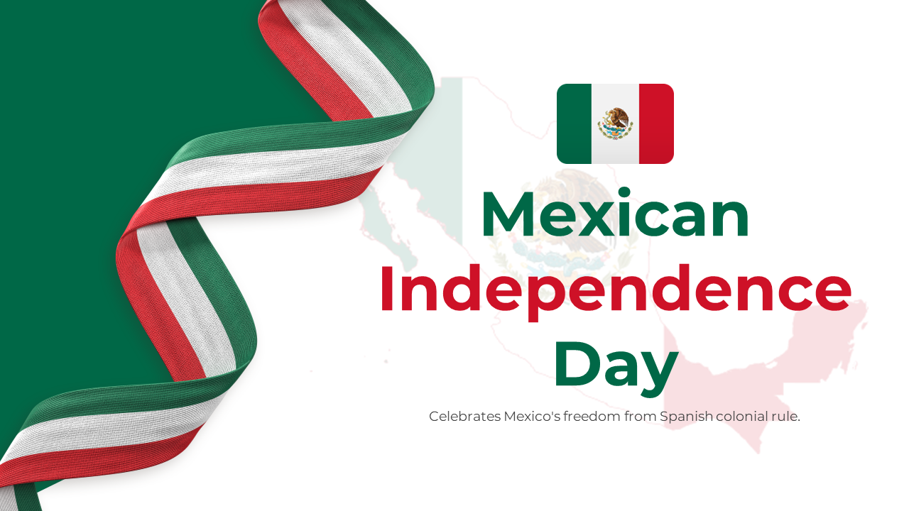 Slide deck on Mexican Independence day with green backgrounds, highlighting historical figures, events, and celebrations.