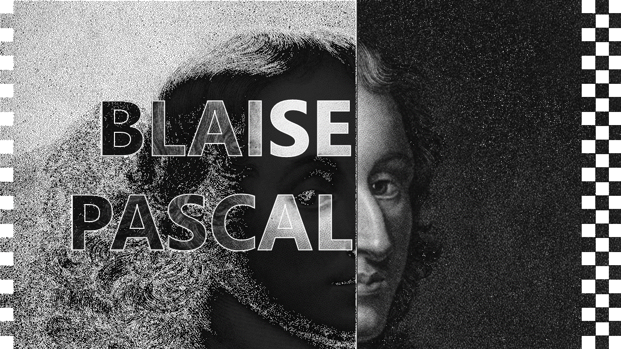 Blaise pascal slides feature many topics like education, scientific achievements, and religious conversion on a dark theme.