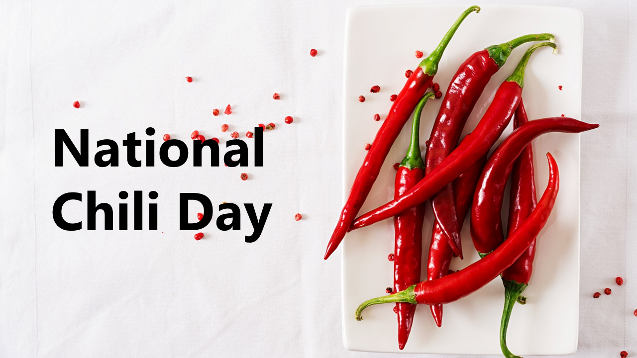 Slide deck with vibrant red chili pepper images, featuring history, global cuisine, spice levels, and cultural significance.