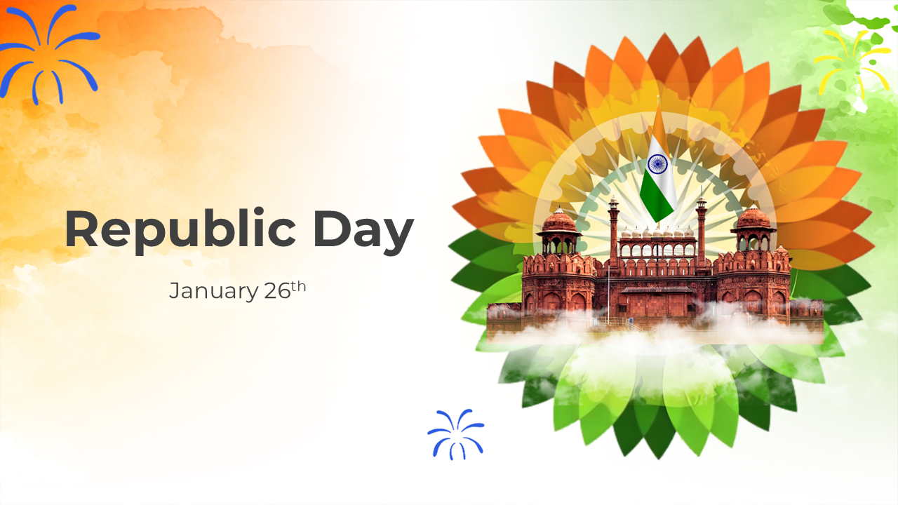 Celebrate Republic Day with slides featuring history, Padma Awards, guest roles, and symbolic unity in the tricolor palette.