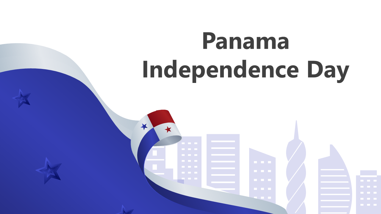 Slide deck on Panama Independence Day with patriotic colors, Panama flags, and cityscape illustrations.