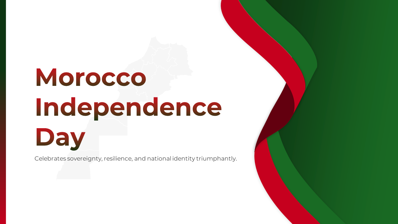 Morocco Independence day slides, featuring red and green themes, covering history, symbols, and celebrations.