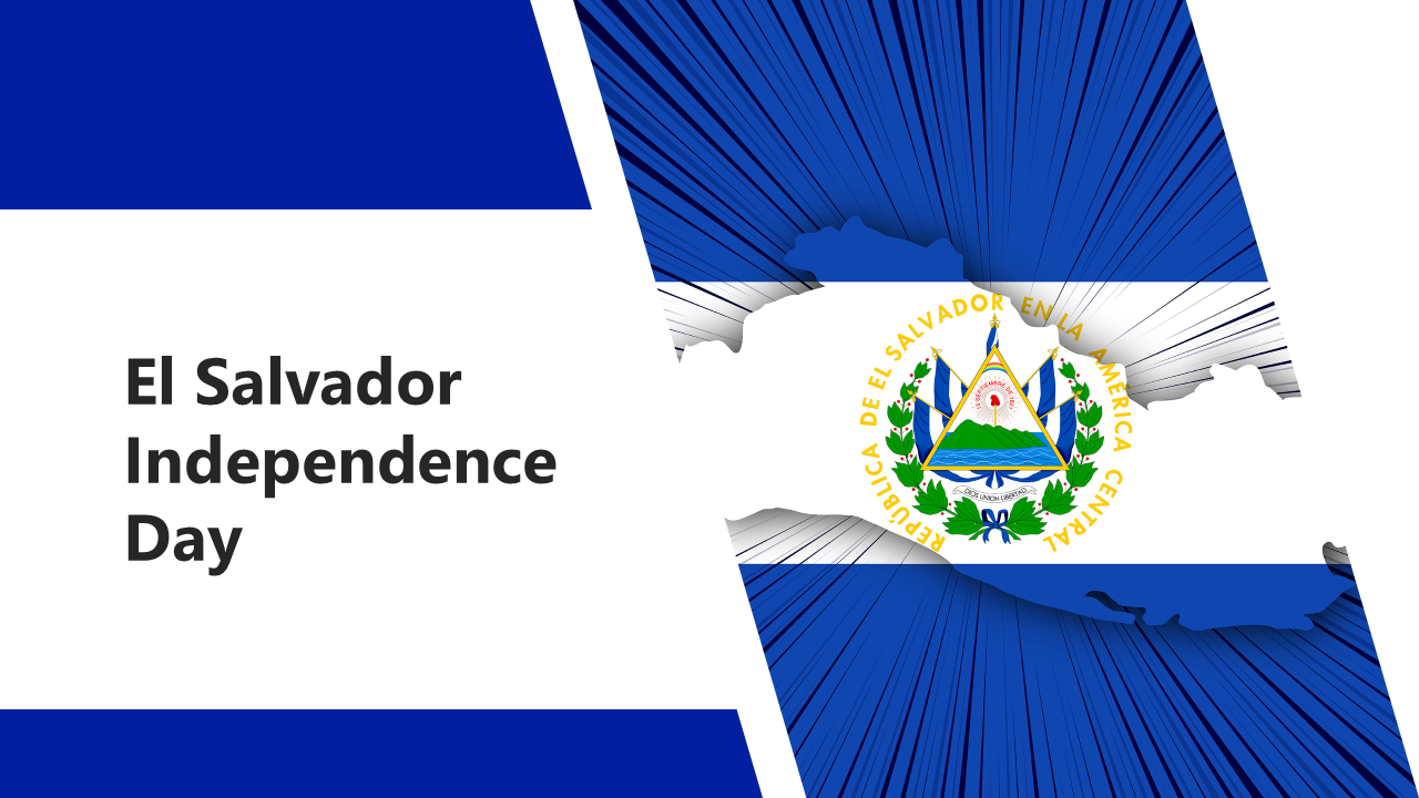 El Salvador themed slide deck with blue and white accents, featuring the country flag and traditional celebrations.