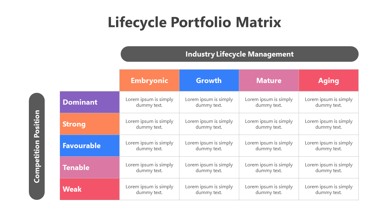 Editable Lifecycle Portfolio Matrix PPT And Google Slides