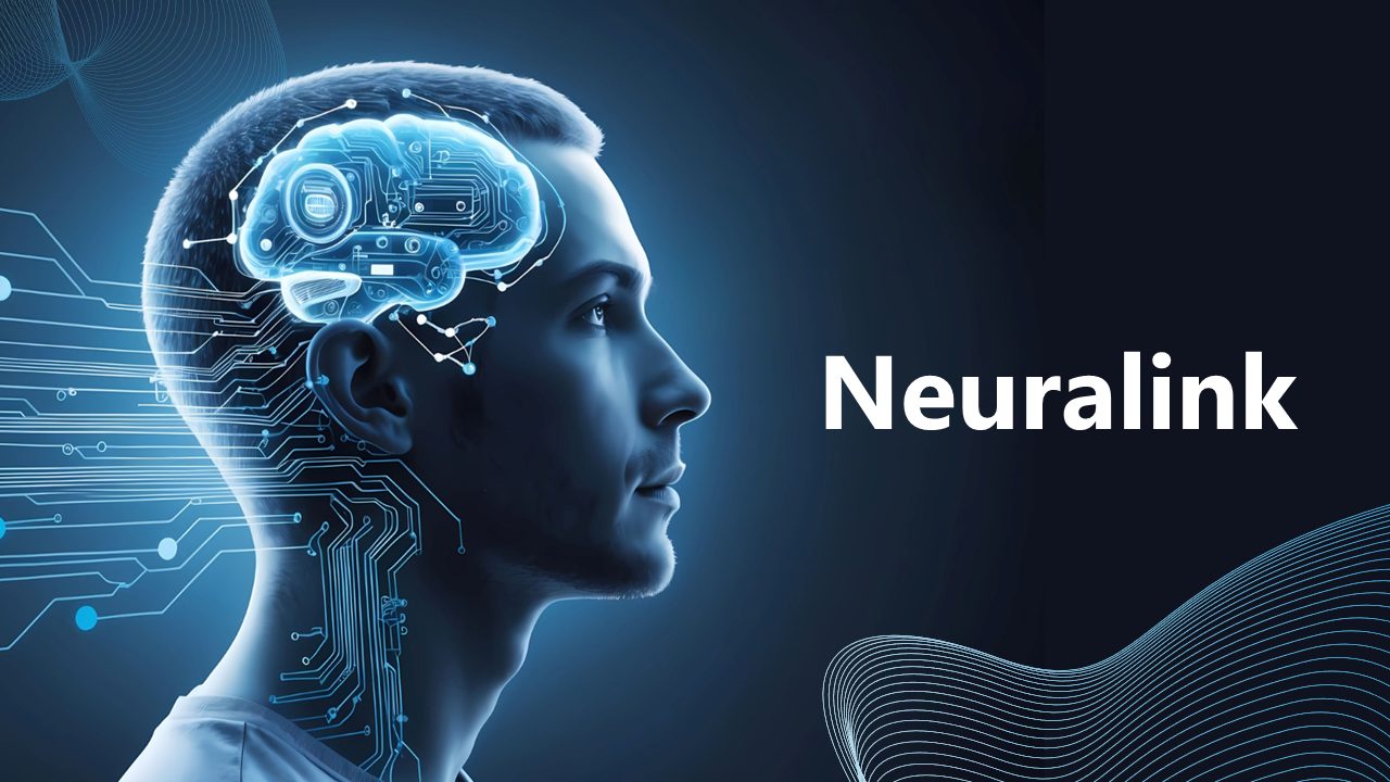 Slide deck on neuralink, featuring detailed sections on brain implants, AI integration, challenges, and future applications.