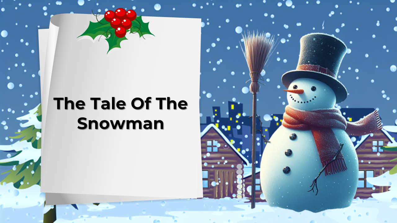 The tale of the snowman storybook slide deck using animated winter scenes, glowing lights, and holiday charm.