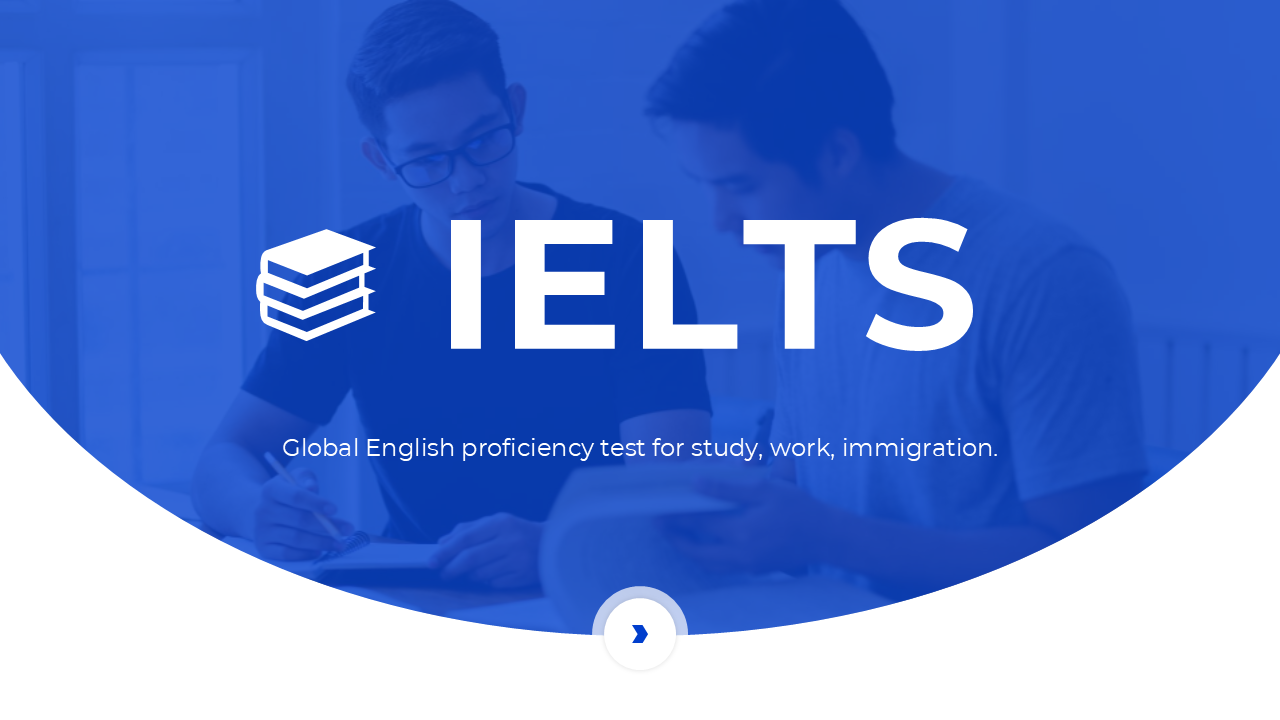 IELTS presentation featuring test types, scoring system, and templates tips with blue-themed visuals, icons, and text boxes.