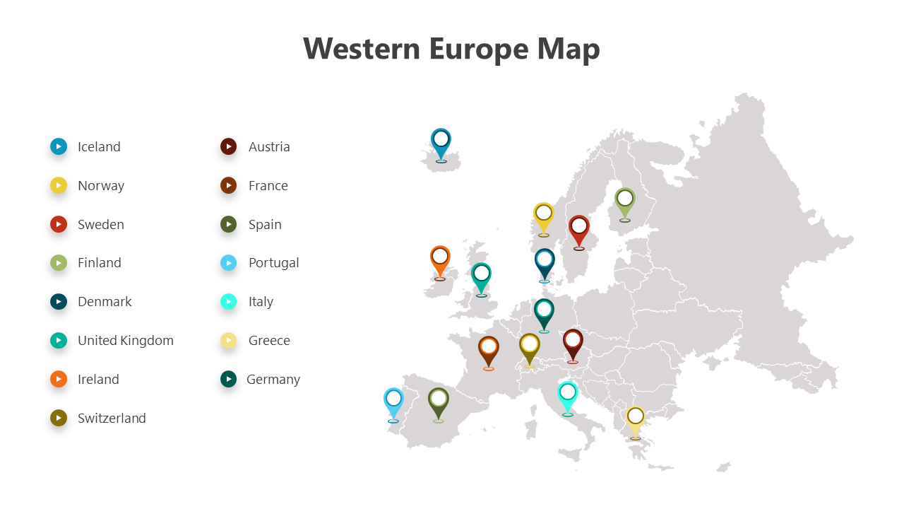 Innovative Western Europe Map PowerPoint And Google Slides