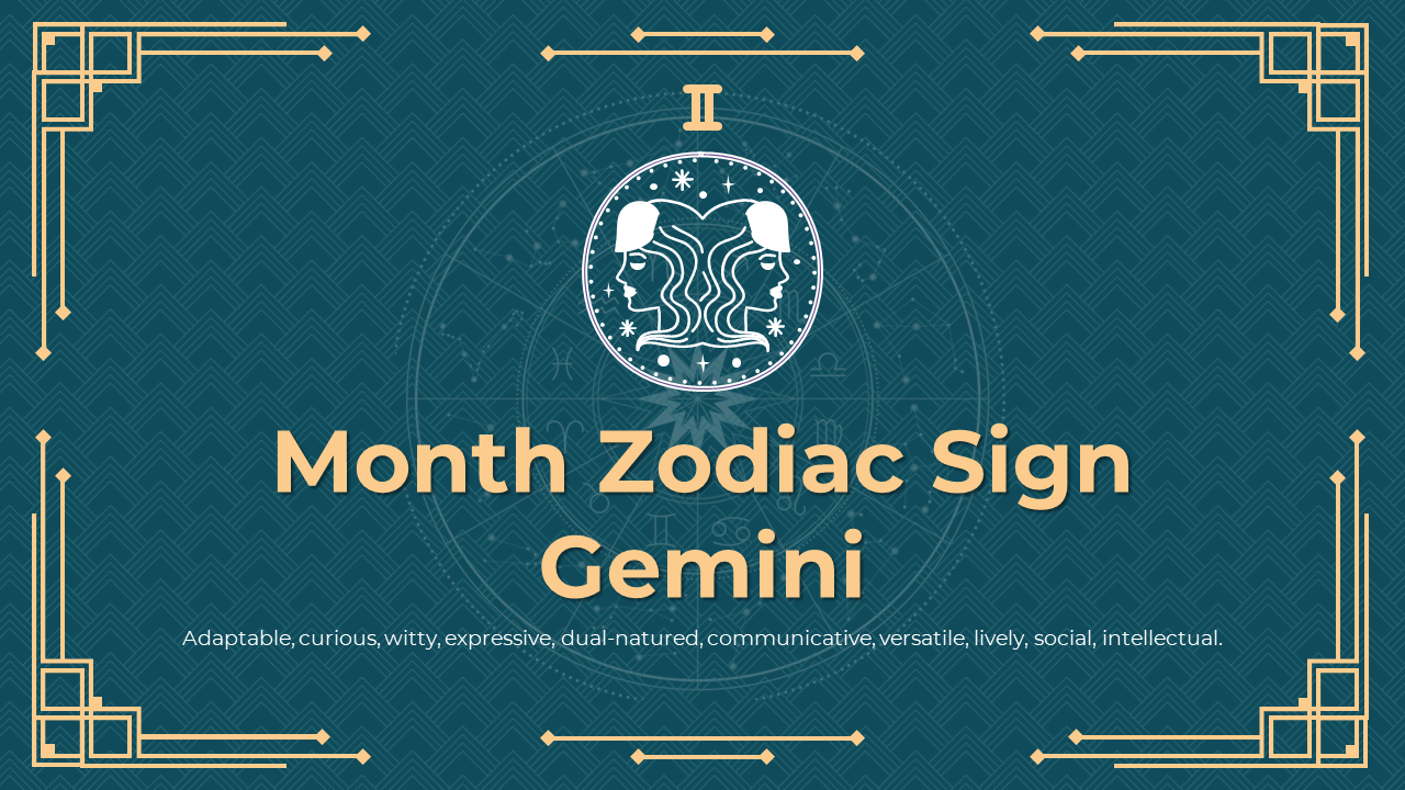 Elegant Month Zodiac Sign Gemini PPT And Google Slides