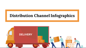 Slide pack showing distribution with delivery related icons including trucks, and warehouses in vibrant colors.