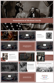 Assassination of Abraham Lincoln slides featuring historical images and the quotes with text descriptions.