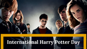 Slide deck preview for international harry potter day featuring multiple slides with images, text, and themed graphics.