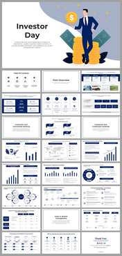 Investor slide deck highlighting financial performance, market reach, asset management, and growth with visuals.