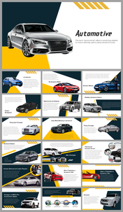 Automotive marketing presentation featuring multiple slides with car images, marketing strategies, and industry insights.