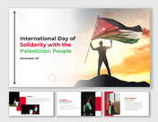 Slide pack on solidarity with the Palestinian people, featuring symbolic imagery, historical context, and key concepts.