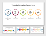 A pack of team collaboration slides showing circular icons representing many steps with text captions.