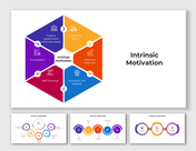 Slide deck of hexagonal infographic with segments representing aspects of intrinsic motivation, surrounding a placeholder.