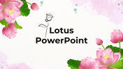 Slide deck featuring images of lotus flowers with pink and green floral borders and text across multiple layouts.