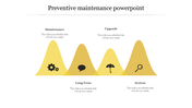 Preventive maintenance illustration featuring yellow peaks with icons and labels for different stages.