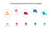 Slide with five circular icons depicting various communication methods, each with a label below.