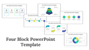 Four block with multiple slides with different layouts, each featuring four blocks for placeholder text.