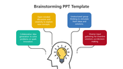 Illustrative brainstorming slide with a lightbulb icon in the center and connected text boxes.