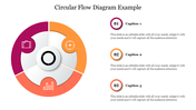 A colorful circular flow diagram showcasing three sections labeled with captions and icons with placeholder text.