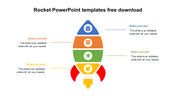 A multicolored rocket diagram with four segments, each representing a different icon and text, on a white background.