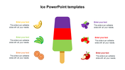 Ice themed PowerPoint template with colorful fruit illustrations and placeholder text.