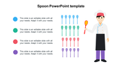 Spoon-themed template with colorful spoon icons in rows, alongside a chef character holding a spoon.