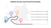 Editable Europe map PowerPoint template diagram