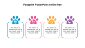 Four paw print icons in blue, pink, orange, and purple, each above a rounded rectangular text box.