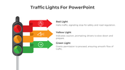 Traffic light with three colored arrows in red, yellow, and green, each with an icon and captions reagarding instructions.