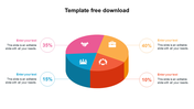 3D pie chart template with four colored sections labeled with percentages and icons, each linked to placeholder text.