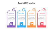 Colorful to-do list template with four sections for text and icons representing different tasks.