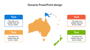 Colorful Oceania map in the center with four text boxes in blue, orange, red, and green around it.