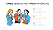 Congratulation slide featuring an illustration of colleagues celebrating with a trophy and three text sections.