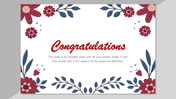 Decorative congratulation slide featuring a text area and a floral frame on a white background.