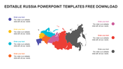 Colorful map of Russia divided into seven distinct regions, with circular icons and text labels on both sides.