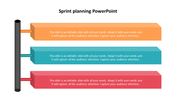 Sprint planning slide with three horizontal colored blocks connected to a vertical line with a placeholder.