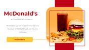 McDonald's themed slides with a focus on the fast-food chain's history, and menu with images and text descriptions.