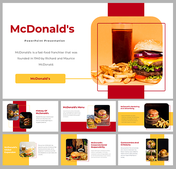 McDonald's themed slides with a focus on the fast-food chain's history, and menu with images and text descriptions.