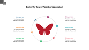 Red butterfly shaped infographic slide in a circular layout with six text areas around the diagram.