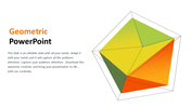 3D geometric shape in bright gradient colors, with placeholder text area on the left.