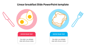 Slide showing a pink plate with eggs and a blue with toast, each have matching colored text box below and utensil icons.