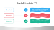 A clear townhall template in multi colour with three numbered sections with caption area for key topics and discussions.